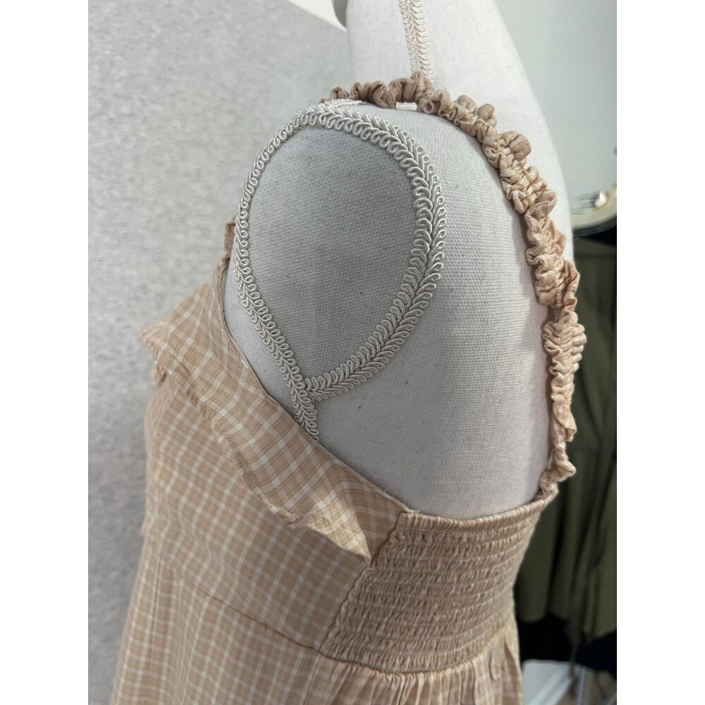 American Eagle Mini Sun Baby Doll Dress Womens Small Smocked Back Lace-Up Front - Picture 6 of 12